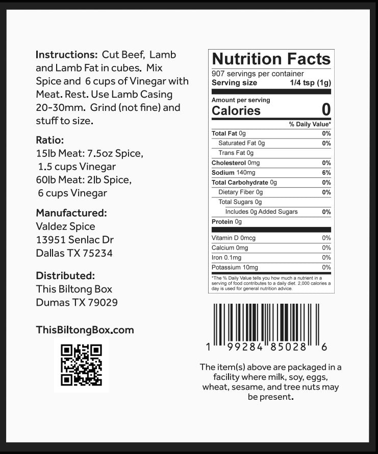 Spice Packet for droëwors